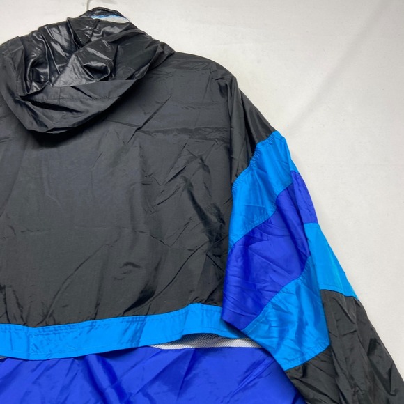 VTG Cheetah Windbreaker Jacket Men XL Blue BlackMesh Lined Hooded Long Sleeve - Picture 15 of 15